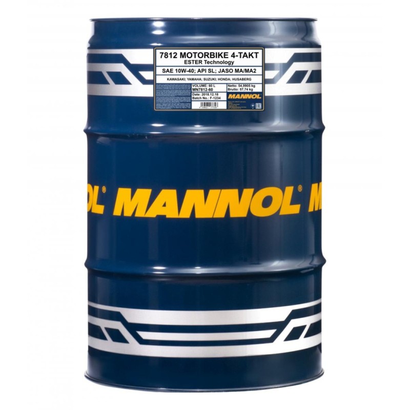 MANNOL OLEJ SILNIKOWY 4T MOTORBIKE 10W40 60L ESTER + MA2 SYNTETYK (7812) (API SN) - 1 BECZKA 60 L