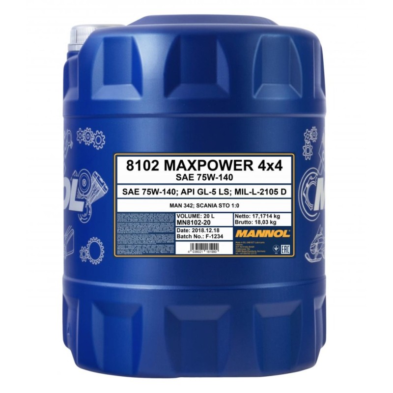 MANNOL MAXPOWER 4X4 75W140 API GL5 - Olej Przekładniowy Syntetyczny 20L