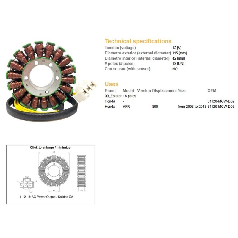 DZE UZWOJENIE ALTERNATORA STATOR HONDA VFR 800 '03-'13 (OEM 31120-MCW-D03)