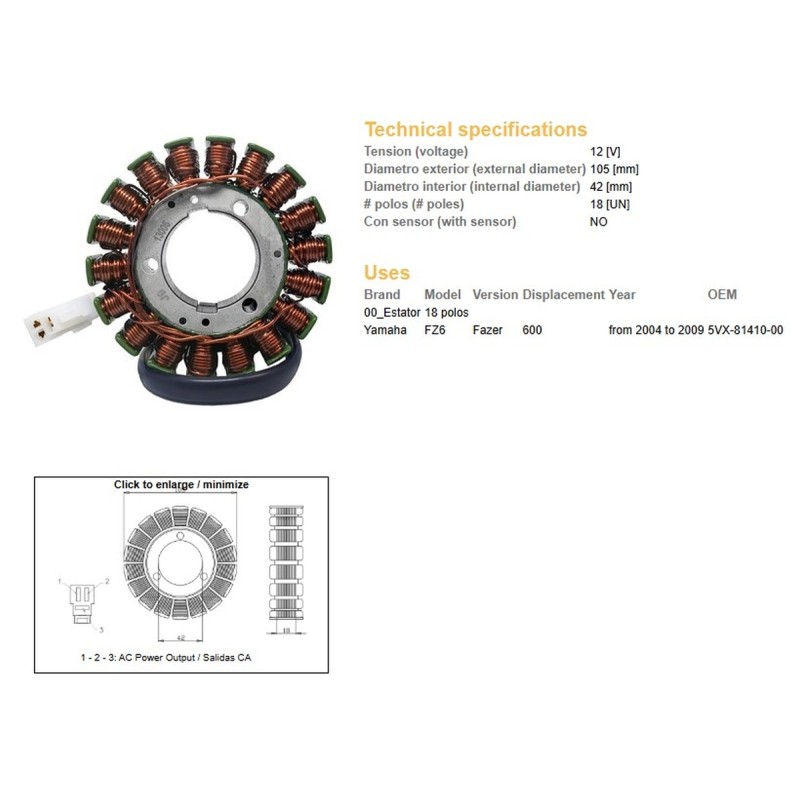 DZE UZWOJENIE ALTERNATORA STATOR YAMAHA FZ6 FAZER '04-'09