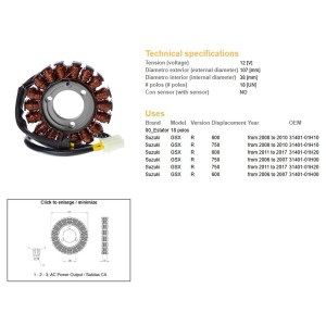 DZE UZWOJENIE ALTERNATORA STATOR SUZUKI GSX 600R \'08-\'17; GSX 750R \'06-\'17