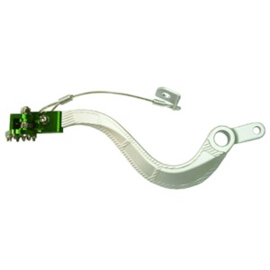 psychic dźwignia hamulca nożnego kawasaki kxf 450 \'06-\'20, klx 450r 08-19 kolor srebrny z zieloną stopką