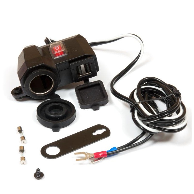 GNIAZDO ZAPALNICZKI Z DWOMA GNIAZDAMI USB - BIKETEC MOTOCYKLOWE