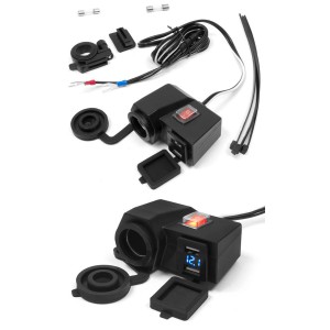 BIKETEC Motocyklowe Gniazdo Zapalniczki z Dwiema Gniazdami USB z Wyłącznikiem