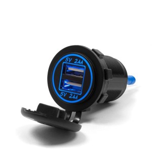 Podwójne gniazdo motocyklowe BIKETEC z podświetleniem - montaż na owiewce lub kierownicy