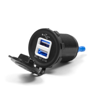 BIKETEC Motocyklowe podwójne gniazdo USB z podświetleniem - montaż na powierzchnię płaską lub na kierownicę