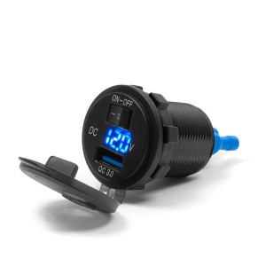 BIKETEC Motocyklowe gniazdo USB Quick Charge z woltomierzem i wyłącznikiem