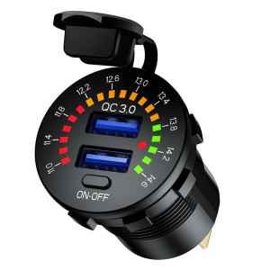 BIKETEC Podwójne Gniazdo USB QC 3.0 z Woltomierzem - 36W Quick Charge