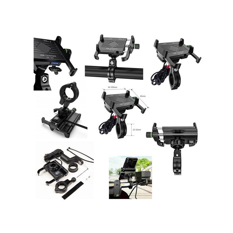 UCHWYT MOTOCYKLOWY Z ŁADOWARKĄ USB 3.0 NA TELEFON - BIKETEC R10-METAL