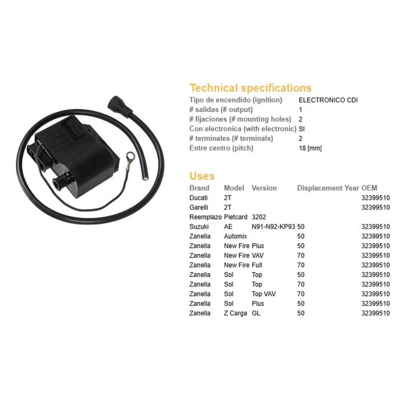 DZE CEWKOMODUŁ DUCATI 2T; GARELLI 2T; SUZUKI AE; ZANELLA 50/70 (OEM 32399510)
