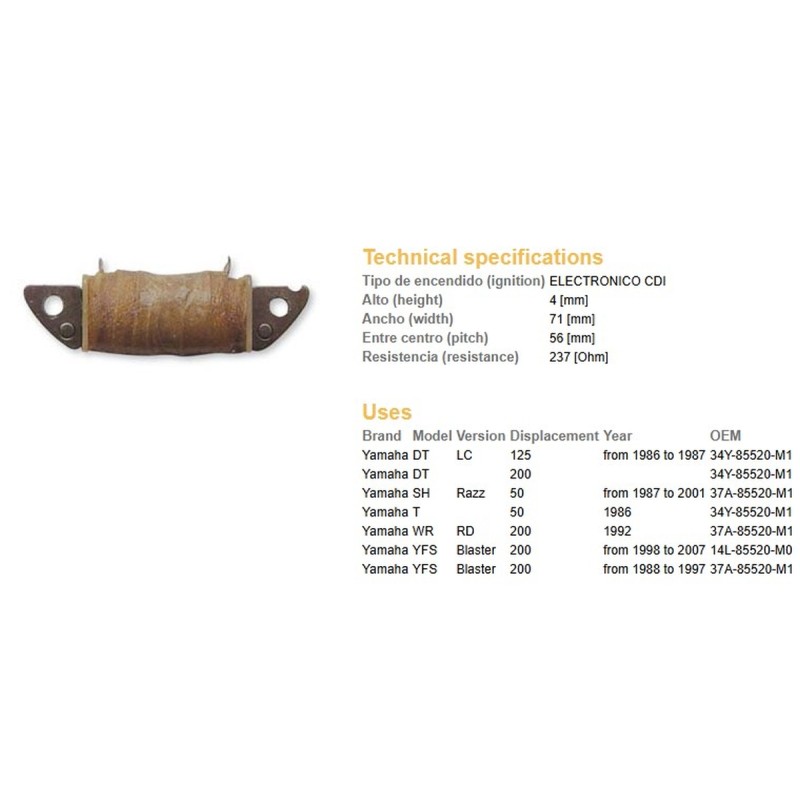 Cewka uzwojenia do Yamaha DT 125LC '86-'87, DT 200, WR 200RD '92, YFS 200 Blaster '88-'07