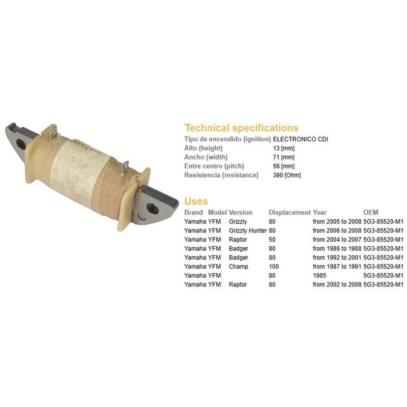 Cewka uzwojenia Yamaha YFM 50 Raptor '04-'07, YFM 80 Raptor '02-'08, YFM 80 Grizzly '05-'08