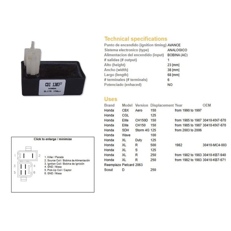 dze moduł zapłonu cdi honda xl 250r \'82-\'83; xl 500r \'82; ch 150 \'85-\'87