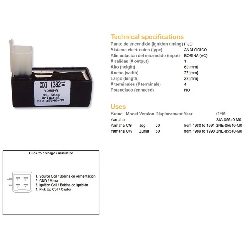 Moduł zapłonu CDI Yamaha CG 50 Jog '88-'91; CW 50 Zuma '89-'90 (2JA-85540-MO)