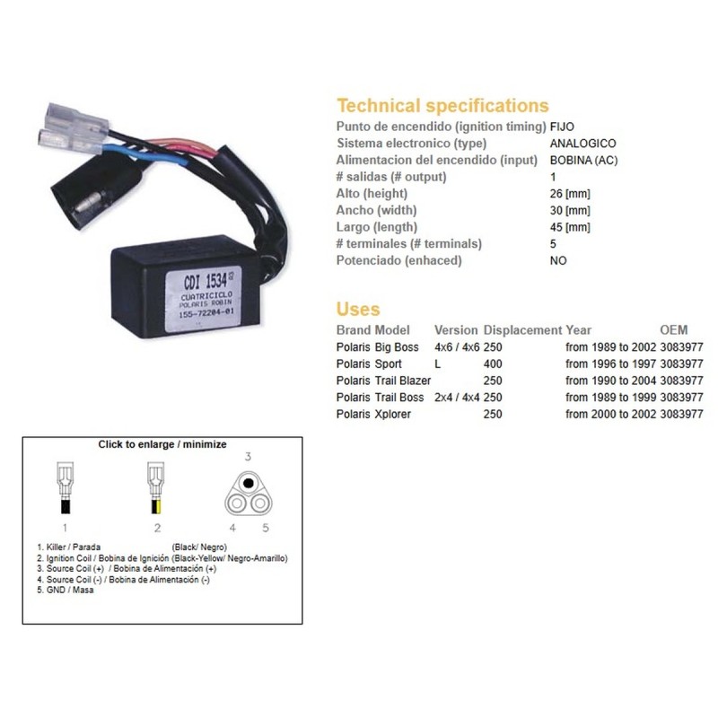 Moduł zapłonu CDI Polaris 250 '89-'04, 400 Sport '96-'97