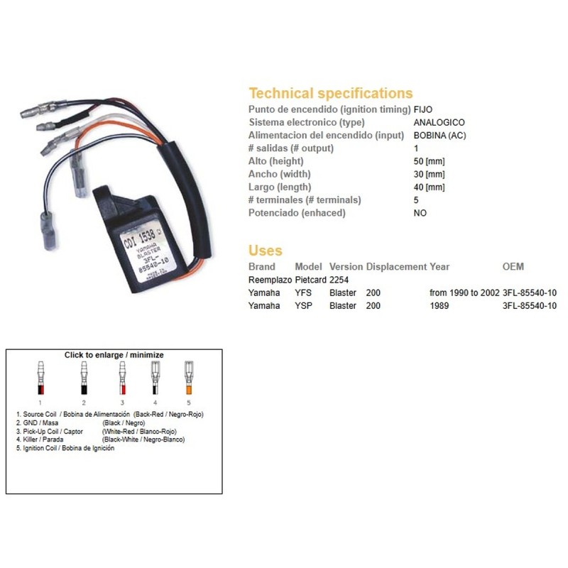 Moduł zapłonu CDI Yamaha YFS 200 Blaster '90-'02 (3FL-85540-10)