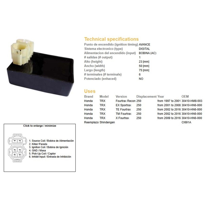 Moduł zapłonu CDI Honda TRX 250 Recon '97-'01 (30410-HM8-003)