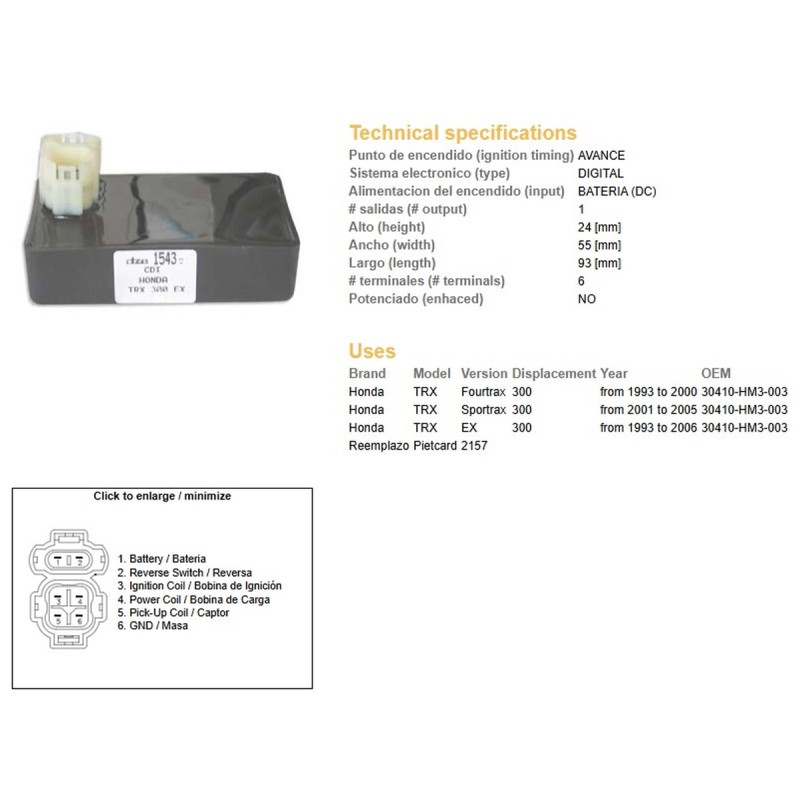 Moduł zapłonu CDI do Honda TRX 300EX '93-'05 (30410-HM3-003)
