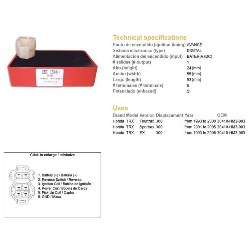 Moduł zapłonu CDI Honda TRX 300 Fourtrax '93-'00; 300EX '93-'06; 300 Sportrax '01-'05