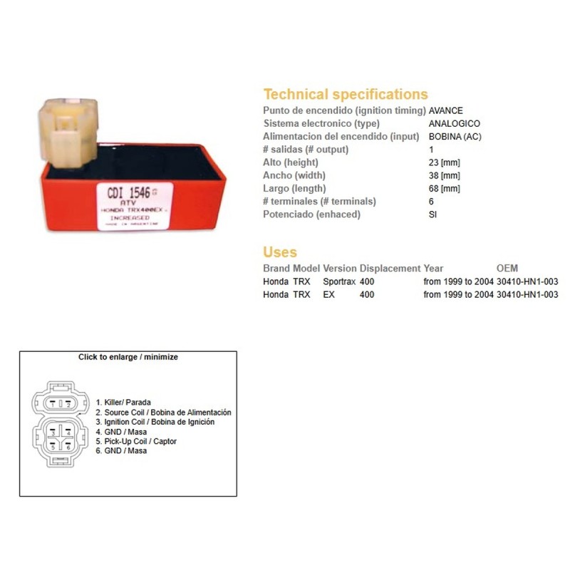 Moduł zapłonu CDI Honda TRX 400EX '99-'04; TRX 400 Sportrax '99-'04 (tuning)