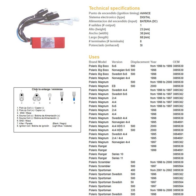 Moduł zapłonu CDI Polaris Sportsman 500 '96-'00; 400 '01-'02; Scrambler 500 '97-'00 - zamiennik 1357-01