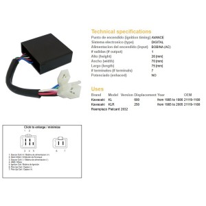 Moduł zapłonu CDI Kawasaki KLR 250 '85-'05, KL 600 '85-'86 (21119-1180)