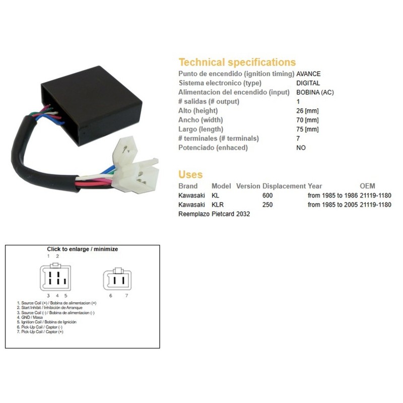 Moduł zapłonu CDI Kawasaki KLR 250 '85-'05, KL 600 '85-'86 (21119-1180)