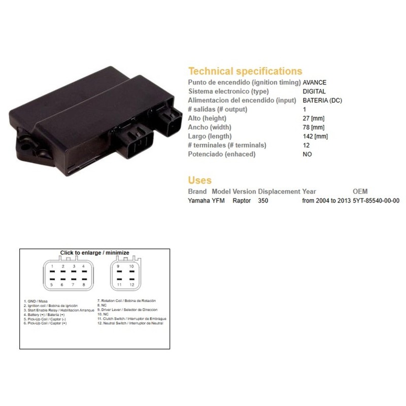 Moduł zapłonu CDI Yamaha YFM 350 Raptor '04-'12 (OEM-5YT-85540-00)