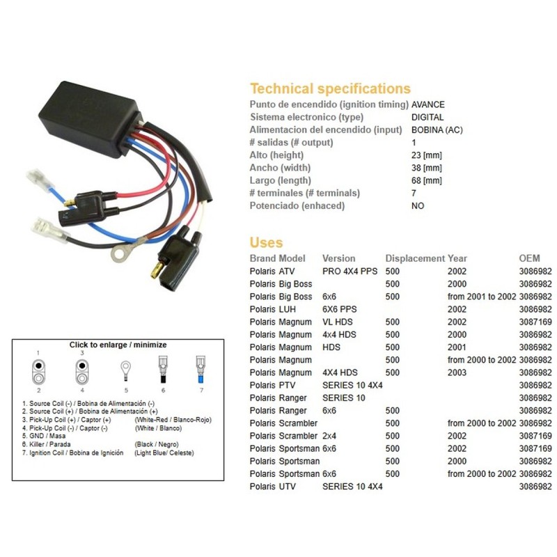 Moduł zapłonu CDI Polaris 500 '00-'03 (OEM 3086982, 3087169)