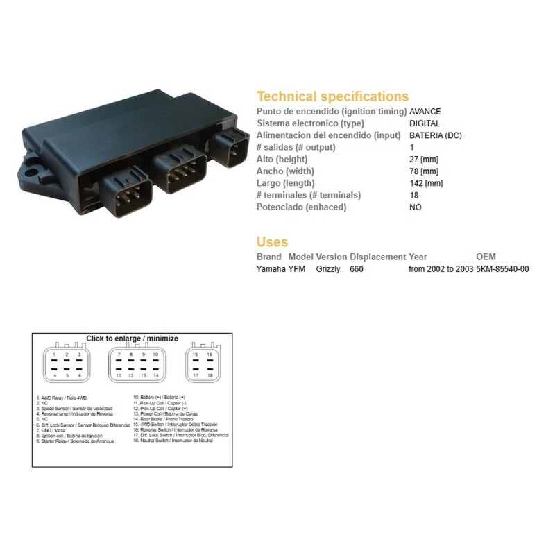 Moduł zapłonu CDI Yamaha YFM 660 Grizzly '02-'03 (OEM: 5KM-85540-00)