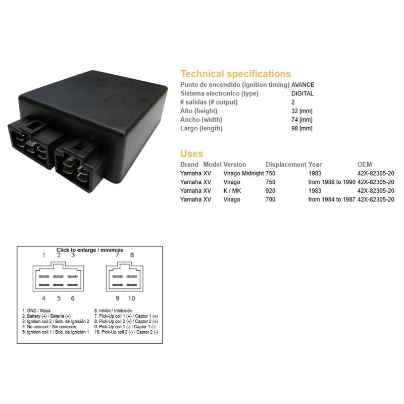 Moduł zapłonu CDI Yamaha XV 700 Virago '84-'87; XV 750 Virago '88-'90; XV 920 '83