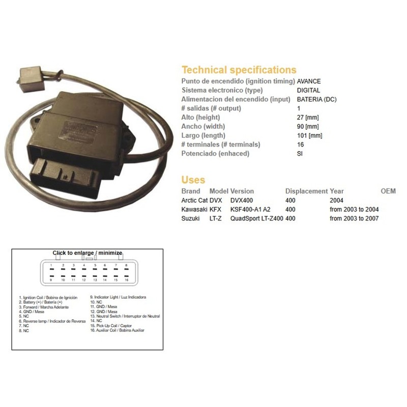 Moduł zapłonu CDI Suzuki LTZ 400 '03-'07; Kawasaki KFX 400 '03-'04