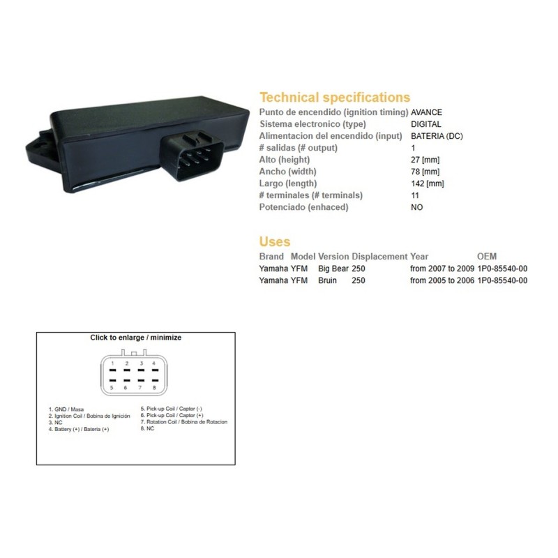 Moduł zapłonu CDI Yamaha YFM 250 Big Bear '07-'09; YFM 250 Bruin '05-'06