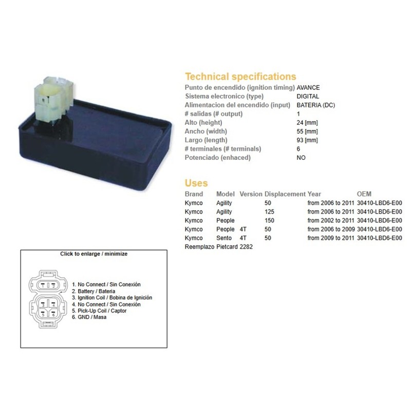 Moduł zapłonu CDI do Kymco Agility 50/125 i People 50/150 '06-'11