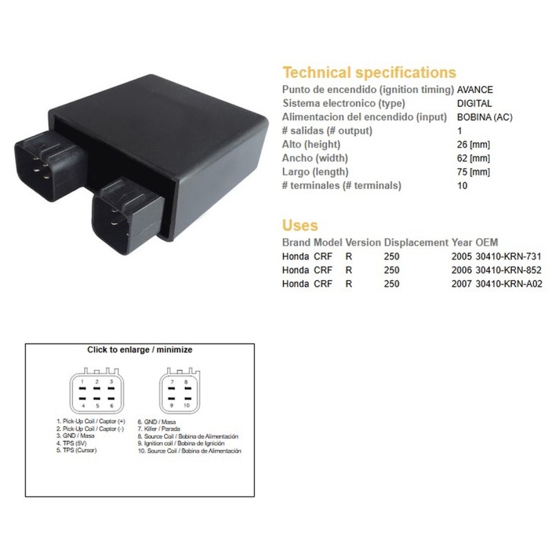 Moduł zapłonu CDI do Honda CRF 250R '05-'07 - 30410-KRN-731, 30410-KRN-852, 30410-KRN-A02