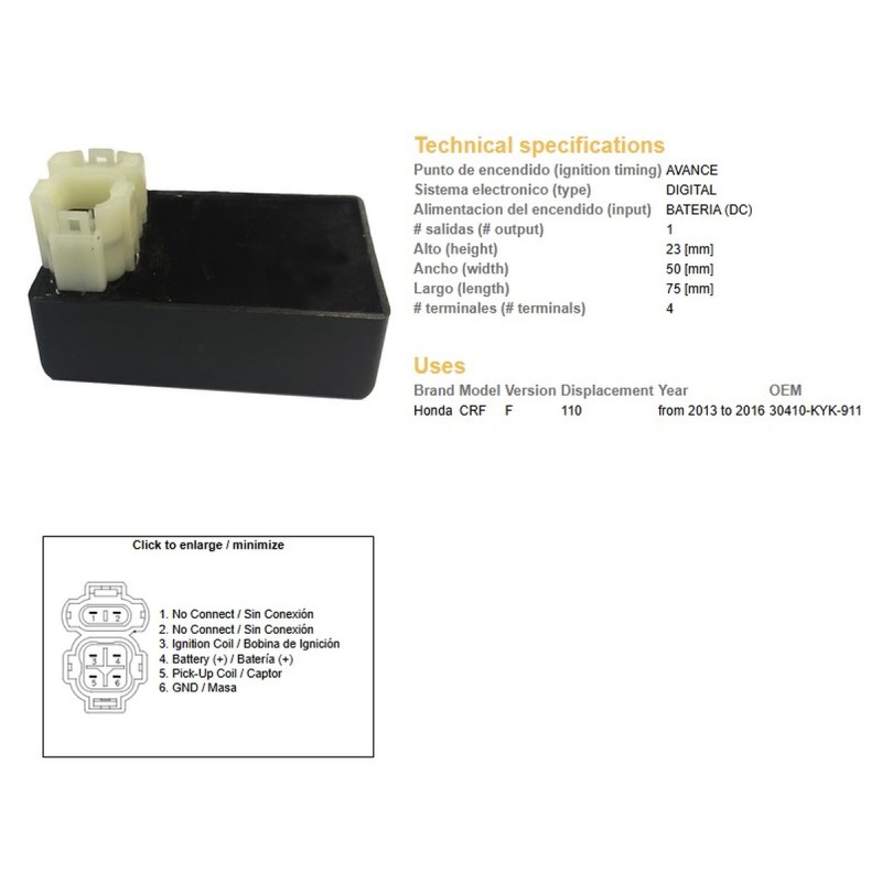 Moduł zapłonu CDI Honda CRF 110 '13-'16 (30410-KYK-911) - Sklep Motocyklowy