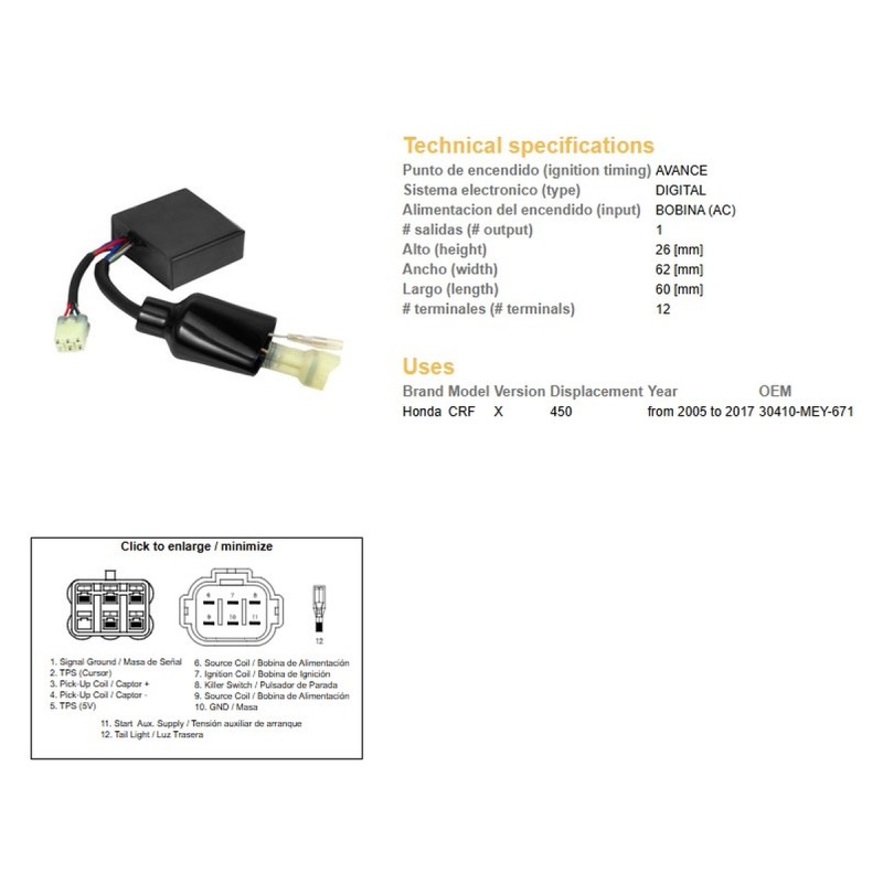 Moduł zapłonu CDI Honda CRF 450X '05-'17 (OEM 30410-MEY-671)