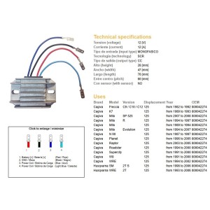 DZE Regulator napięcia Cagiva 125 Mito/Planet/Raptor '89-'07; Husqvarna WRE 125 '93-'06; SM 125 '93-'06 (OEM-800042274)