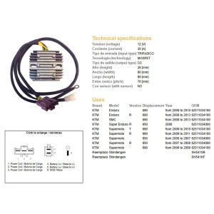 DZE REGULATOR NAPIĘCIA KTM 690R ENDURO '08-'13; 950R SUPER ENDURO '06-; SUPERMOTO 950/990R '05-'11 (OEM-62511034000) (SH541)