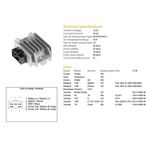 Regulator napięcia Yamaha YBR 125 '06-'13 (20A) - DZE