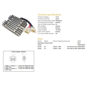 DZE REGULATOR NAPIĘCIA SUZUKI DL 1000 V-STROM '02-'12 (35A) (32800-06G01; 32800-06G00) (ESR539)