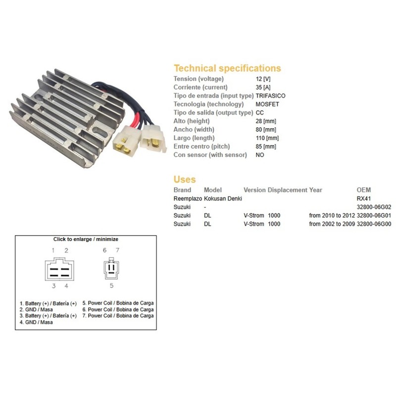DZE REGULATOR NAPIĘCIA SUZUKI DL 1000 V-STROM '02-'12 (35A) (32800-06G01; 32800-06G00) (ESR539)