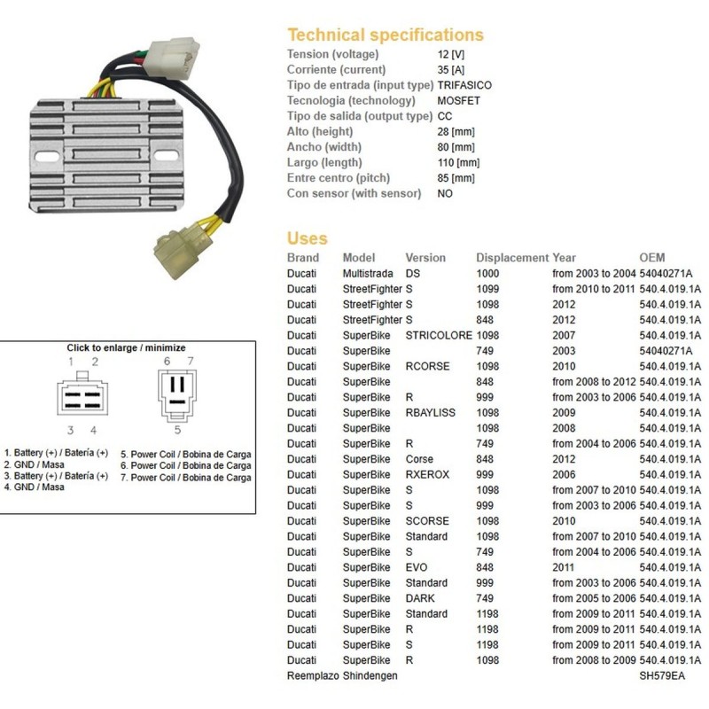 DZE REGULATOR NAPIĘCIA DUCATI DS 1000 MULTISTRADA '03-'04; DUCATI 749/848/999/1098/1099/1198 - Opis, Cena, Sklep