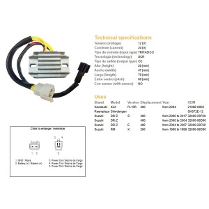 DZE REGULATOR NAPIĘCIA SUZUKI DRZ 400/E/S '00-'17 (DR-Z); KAWASAKI KLX 400 '04- (32800-29F00, 32800-08D00) (SH572E-12) (ESR10)