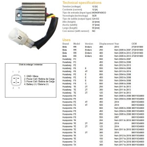 DZE Regulator napięcia KTM EXC 125/200/250/300/400/525/530 '98-'13; XC-W 250/450/525 '07-'08; HUSQVARNA TE/TX/FE/FC/FS 125/2