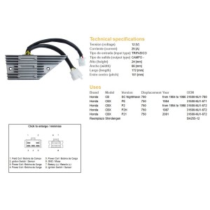 DZE Regulator napięcia Honda CB 700 Nigh Hawk '84-'86; CBX 750 '84-'01 (31600-MJ-671, 31600-MJ1-780)