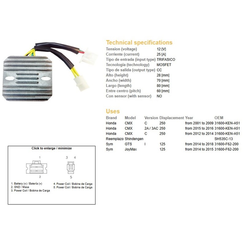 DZE REGULATOR NAPIĘCIA HONDA CMX 250 '01-'14 (31600-KEN-A51) (SH535C-13) (ESR181)
