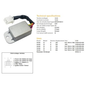 DZE Regulator Napięcia Honda XL 200R '83-'84; XL 250R '84-'87; XL 350R '84-'85; XL 500 '82; XL 600 '83-'87 (ESR670)