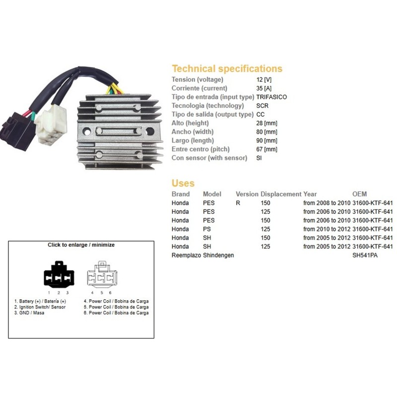 Regulator napięcia dla Honda SH 125/150 '05-'12 (35A) - ESR910