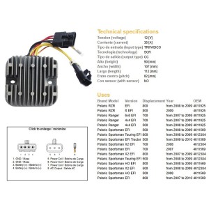 DZE REGULATOR NAPIĘCIA POLARIS SPORTSMAN EFI 500/700/800; RANGER EFI 500/700/800 (12V/35A) (4012384, 4011569, 4011925) (ESR826)